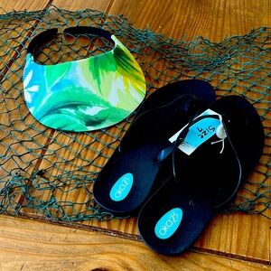 NWT VISOR AND FLIP FLOPS